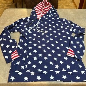 Women’s & red, white and blue stars and stripes hoodie size large